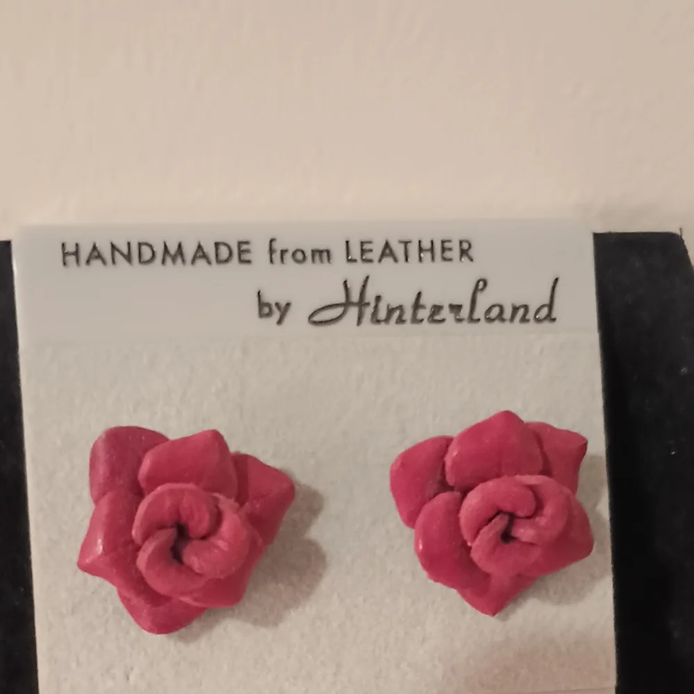 Handcrafted Leather Rose Earrings - Picture 6 of 16